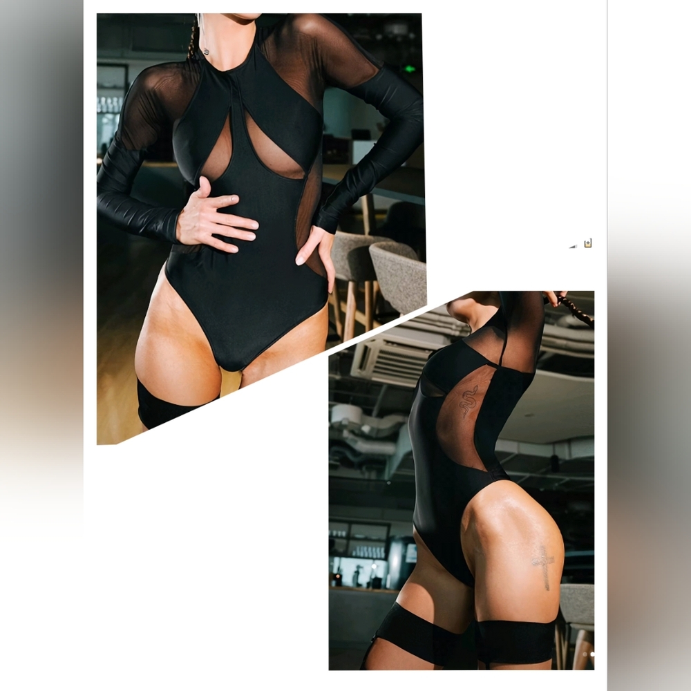 NWOT Black Sheer Long Sleeve Bodysuit